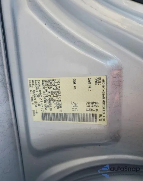 2016 Nissan Altima 2.5 z USA, uszkodzony, nr VIN 1N4AL3AP4GC234777